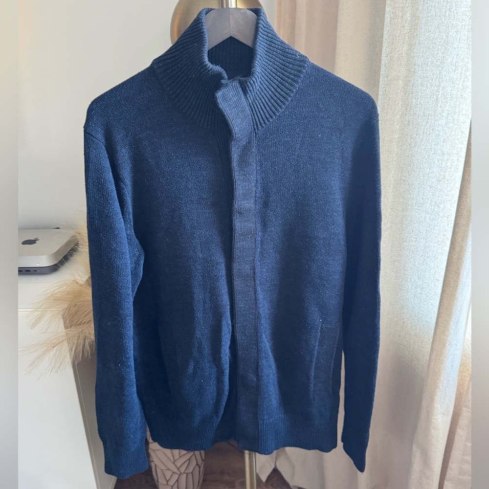 Men's Navy Sweater with Shawl Collar